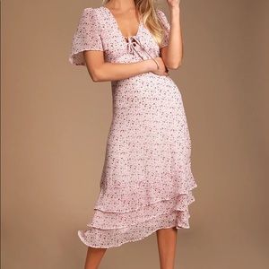 Lulu’s Renee Floral Ruffled Lace-Up Midi Dress